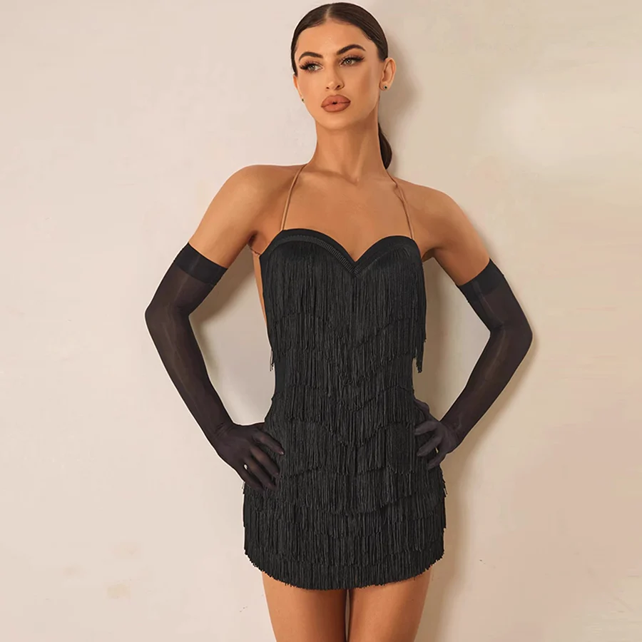 Women's Black Latin Dance Long Gloves - Image 6