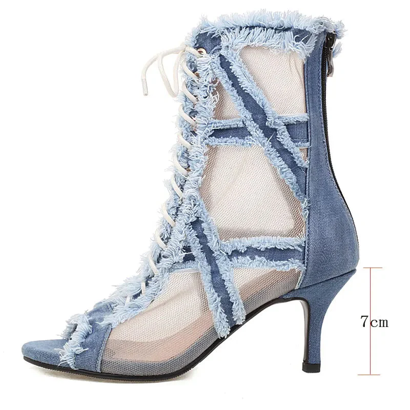 Women's Denim 9.5cm/7cm Rubber Sole Dance Boots Heels Dance Shoes - Image 3