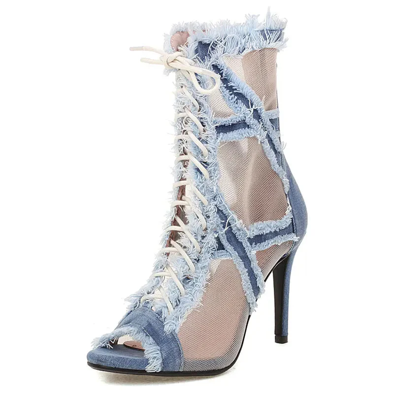 Women's Denim 9.5cm/7cm Rubber Sole Dance Boots Heels Dance Shoes - Image 4