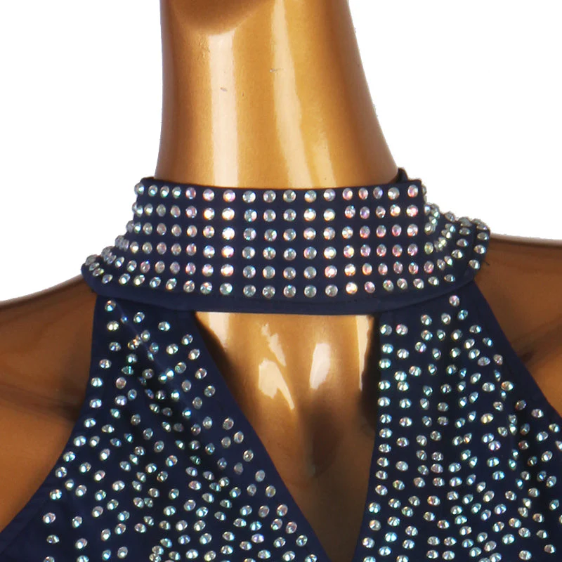 Customisable Women's Navy Blue DanceWear Dance Dress Performance Wear - Image 3