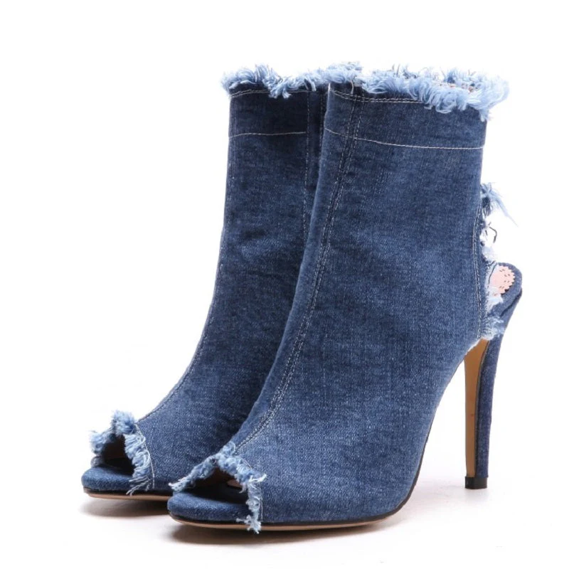 Women's Denim 10cm Denim Rubber Sole Dance Boots Dance Shoes - Image 10