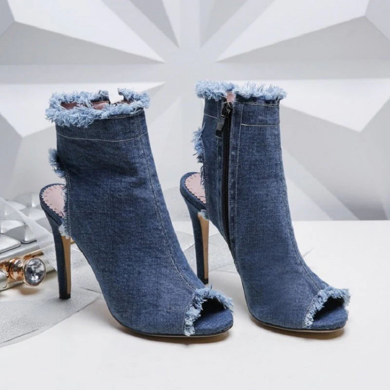 Women's Denim 10cm Denim Rubber Sole Dance Boots Dance Shoes - Image 11