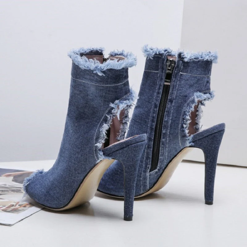 Women's Denim 10cm Denim Rubber Sole Dance Boots Dance Shoes - Image 12