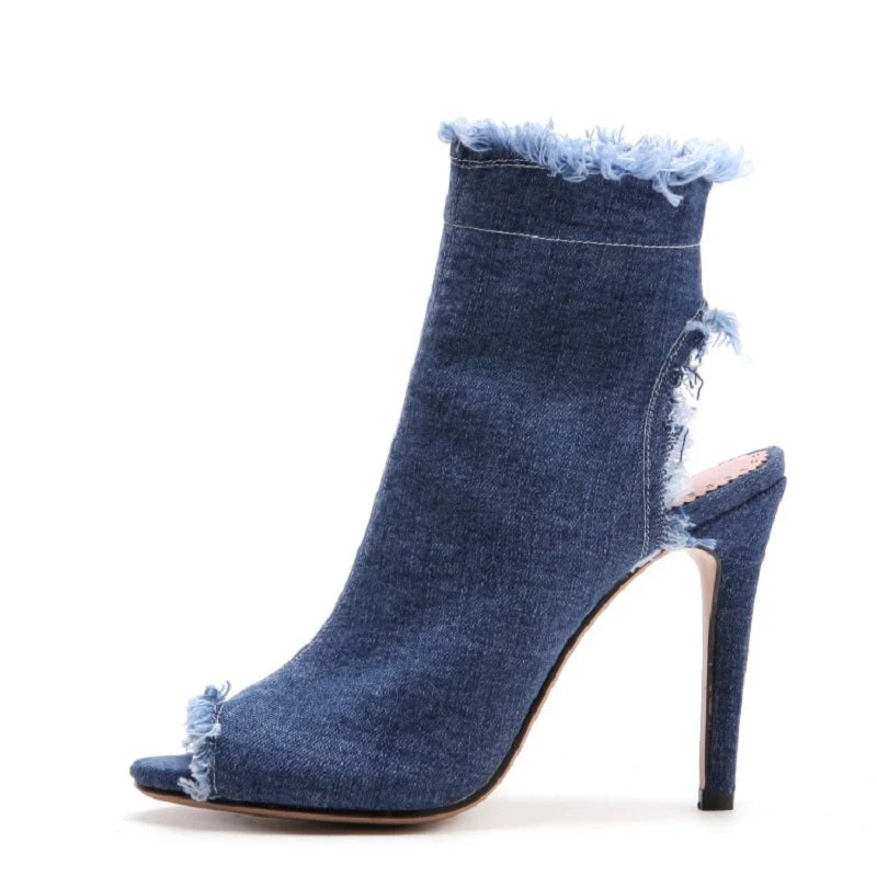 Women's Denim 10cm Denim Rubber Sole Dance Boots Dance Shoes - Image 13