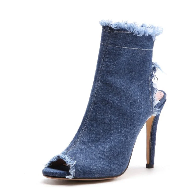 Women's Denim 10cm Denim Rubber Sole Dance Boots Dance Shoes - Image 15