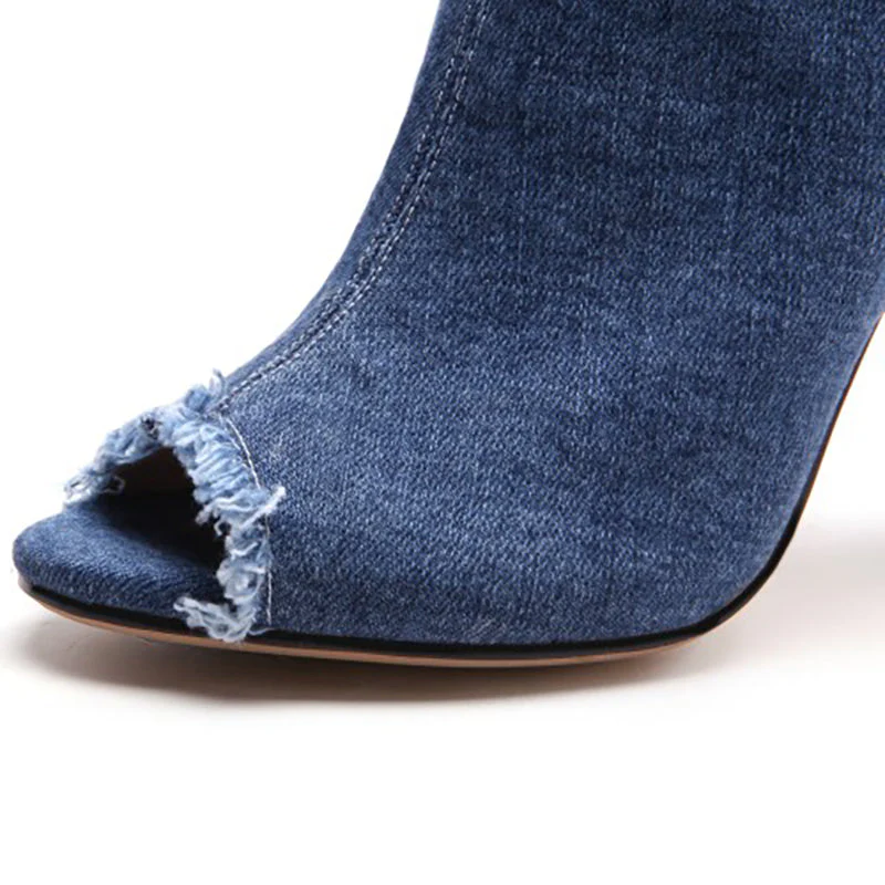 Women's Denim 10cm Denim Rubber Sole Dance Boots Dance Shoes - Image 5