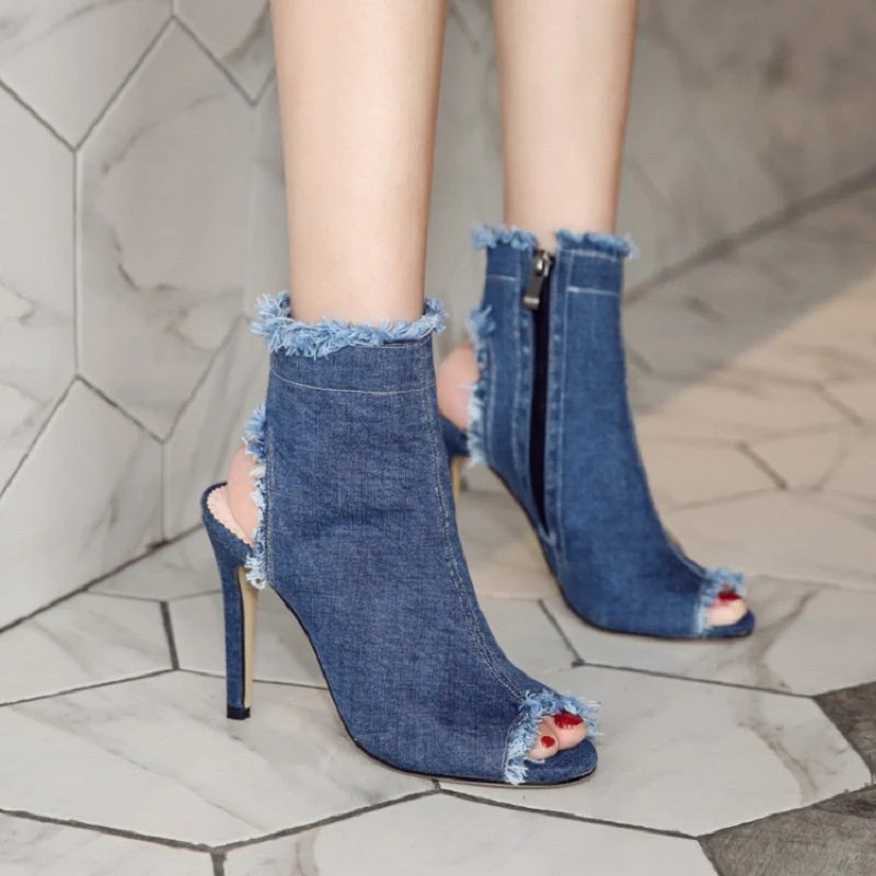 Women's Denim 10cm Denim Rubber Sole Dance Boots Dance Shoes - Image 8