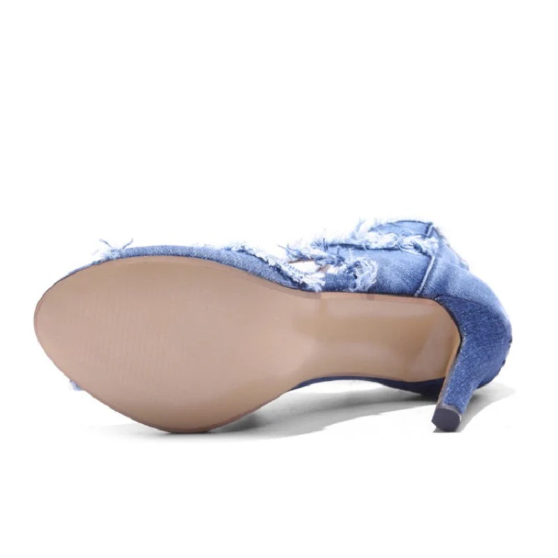 Women's Denim 9.5cm Denim Rubber Sole Dance Boots Ballroom Dance Shoes - Image 11