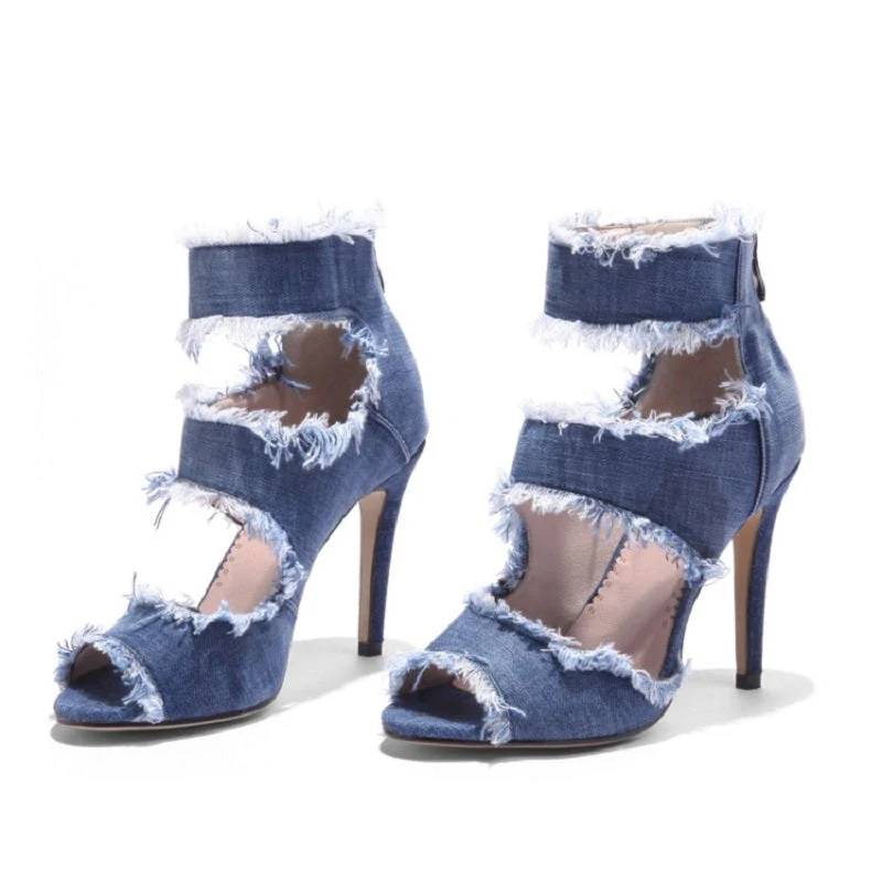 Women's Denim 9.5cm Denim Rubber Sole Dance Boots Ballroom Dance Shoes - Image 5
