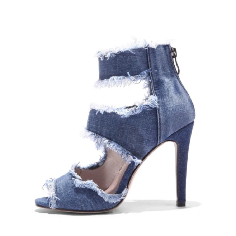 Women's Denim 9.5cm Denim Rubber Sole Dance Boots Ballroom Dance Shoes - Image 7