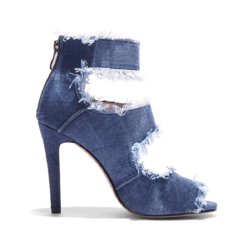Women's Denim 9.5cm Denim Rubber Sole Dance Boots Ballroom Dance Shoes - Image 8