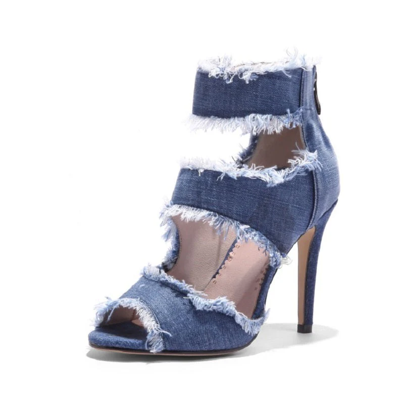 Women's Denim 9.5cm Denim Rubber Sole Dance Boots Ballroom Dance Shoes - Image 9