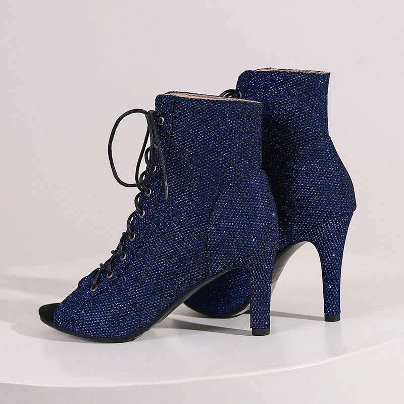Women's PU 9cm Silm Heel Sequin Lace-up Dance Boots JazDance Shoes - Image 11