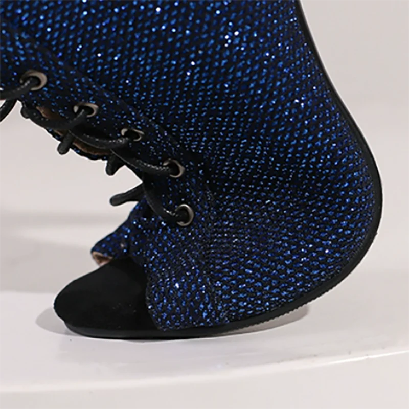 Women's PU 9cm Silm Heel Sequin Lace-up Dance Boots JazDance Shoes - Image 4