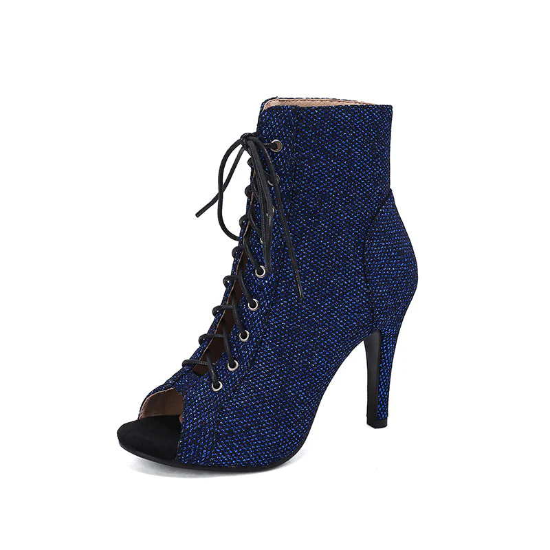 Women's PU 9cm Silm Heel Sequin Lace-up Dance Boots JazDance Shoes - Image 8