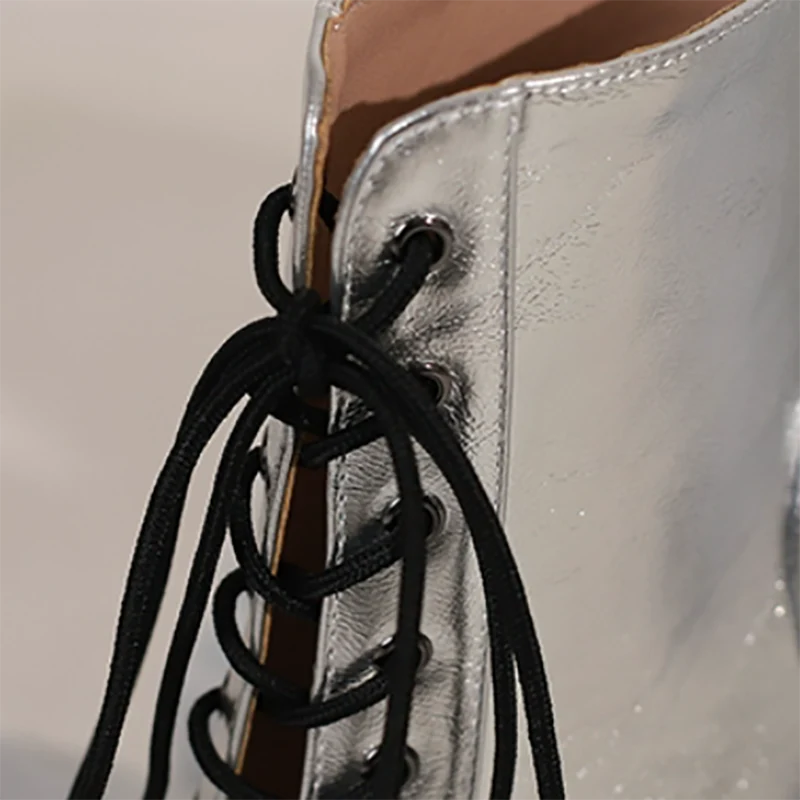 Women's PU Lace-up 10cm Silm Heel Rubber Sole Dance Boots JazDance Shoes - Image 15