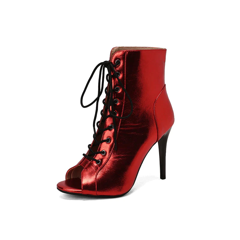 Women's PU Lace-up 10cm Silm Heel Rubber Sole Dance Boots JazDance Shoes - Image 4