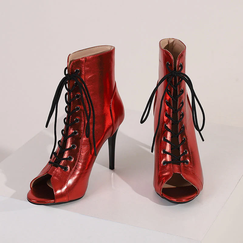 Women's PU Lace-up 10cm Silm Heel Rubber Sole Dance Boots JazDance Shoes - Image 5