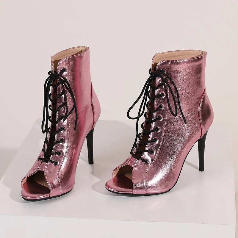 Women's PU Lace-up 10cm Silm Heel Rubber Sole Dance Boots JazDance Shoes - Image 8