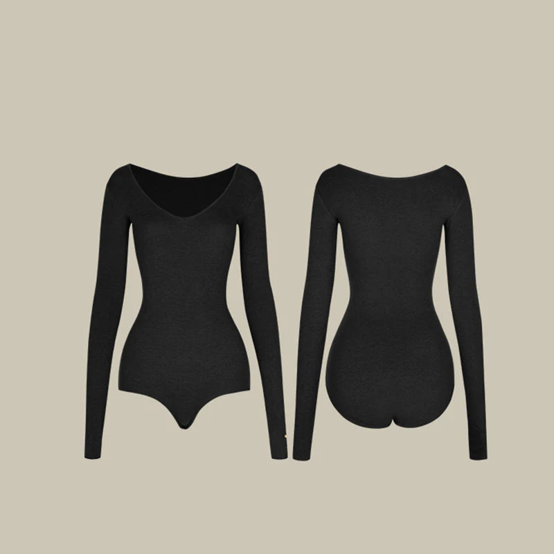 Women's Black Round Neck Long Sleeve DanceWear Bodysuit Leotards - Image 3