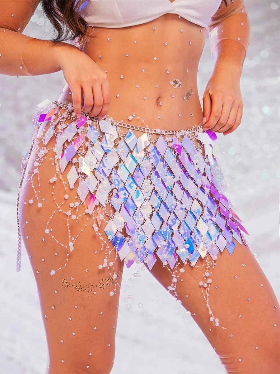 Womens Sequin Skirt - Diamond Sequin Pearl Mini Skirt - Image 6