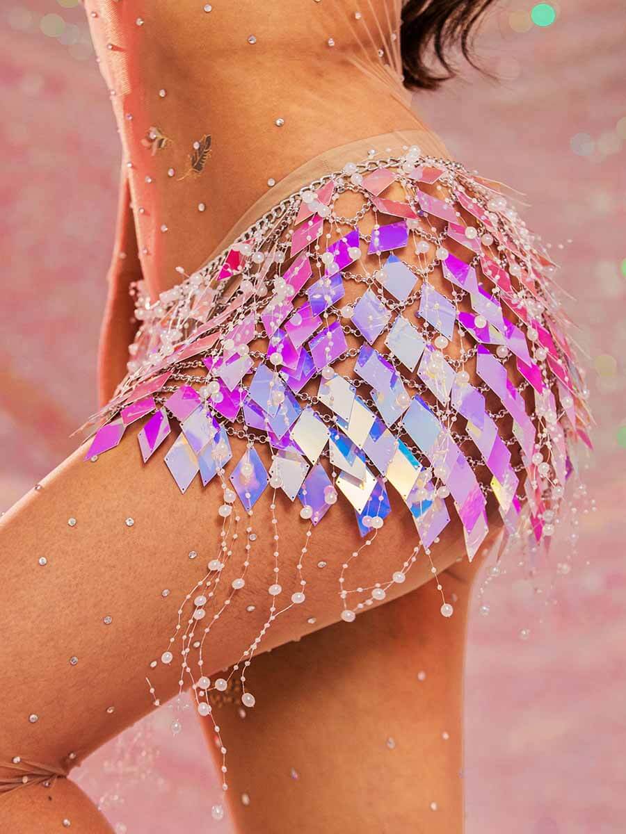 Womens Sequin Skirt - Diamond Sequin Pearl Mini Skirt - Image 7