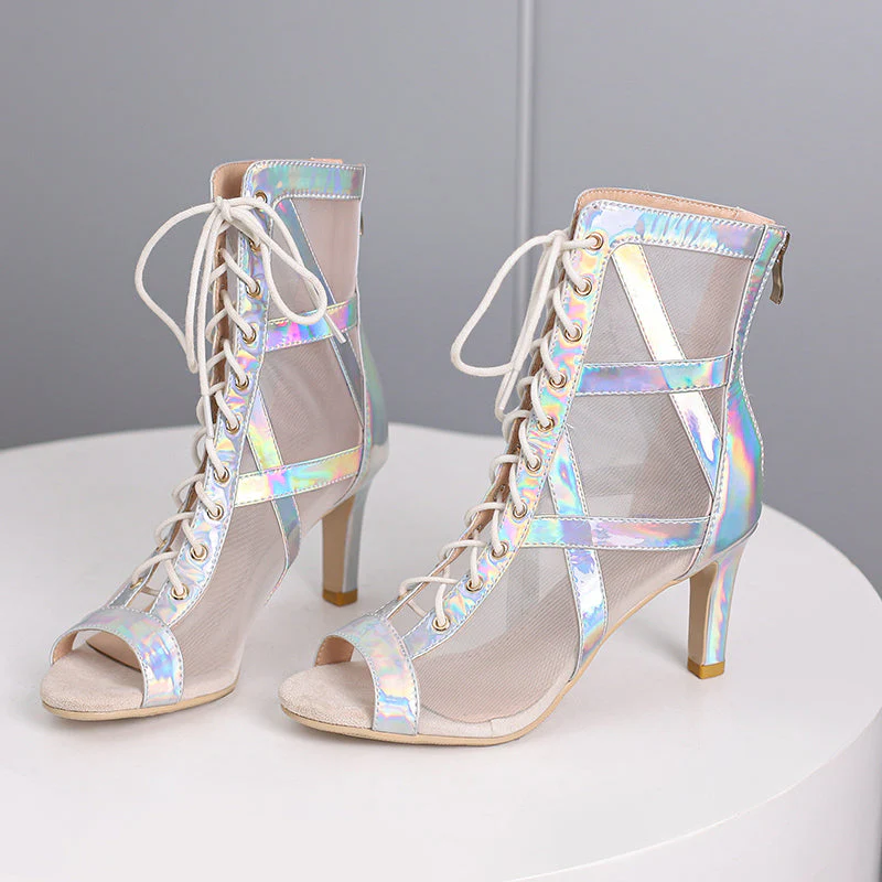 Women's Silver 7.5cm/10cm Heel Peep Toe Rubber Sole JazShoes Dance Boots - Image 8
