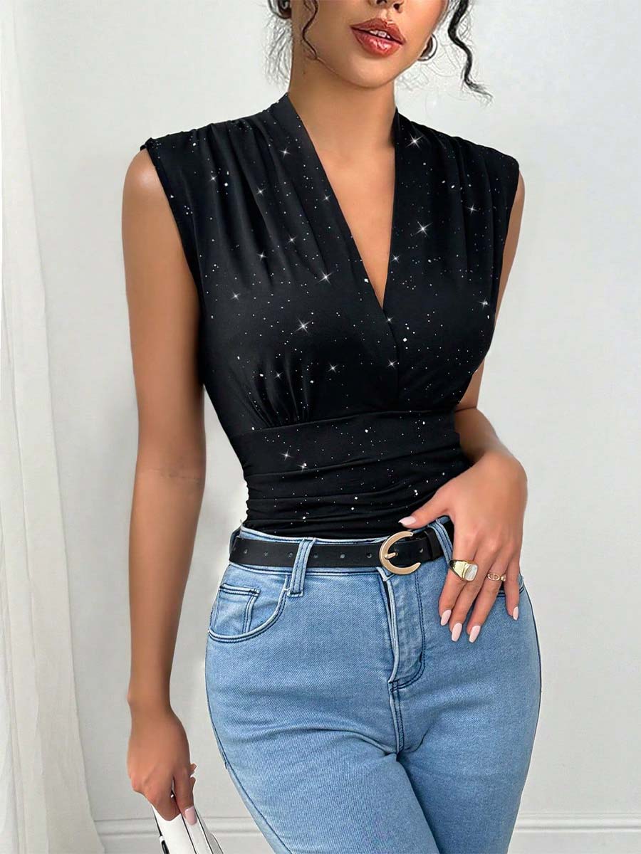 Women's Summer V-Neck Sequin Tank Top - Image 3