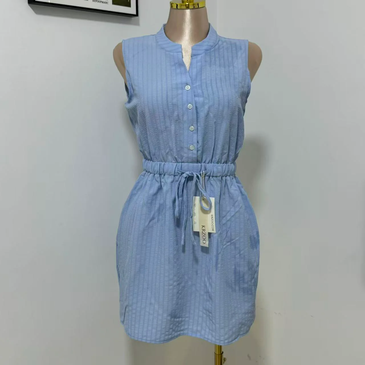 Woven Button-Front Waist-Tie Dress