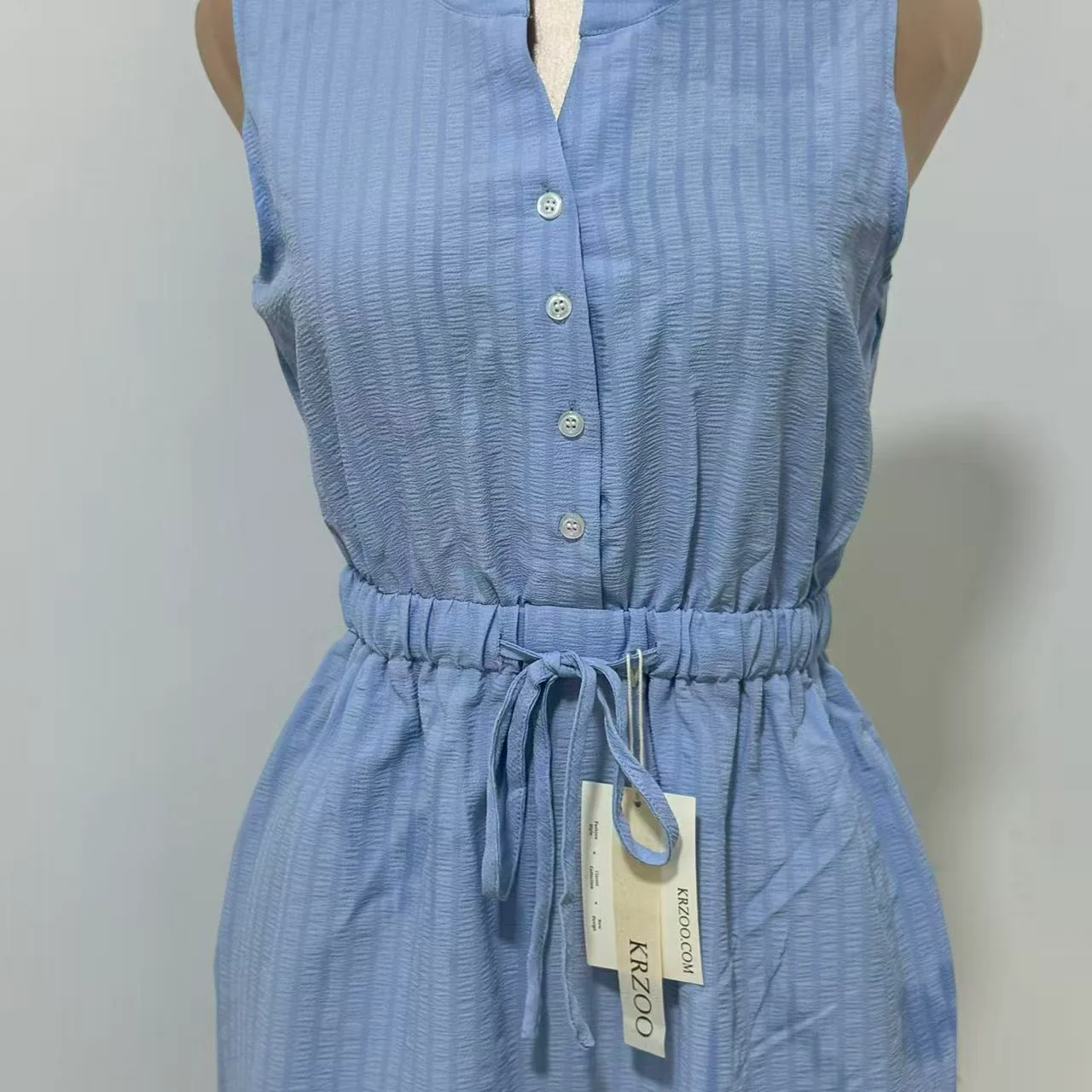 Woven Button-Front Waist-Tie Dress - Image 4