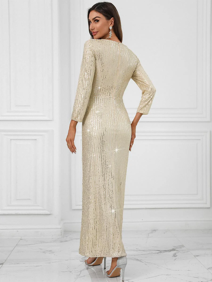 Wrap Sequin Deep V-Neck Long-Sleeve Maxi Dress - Image 5
