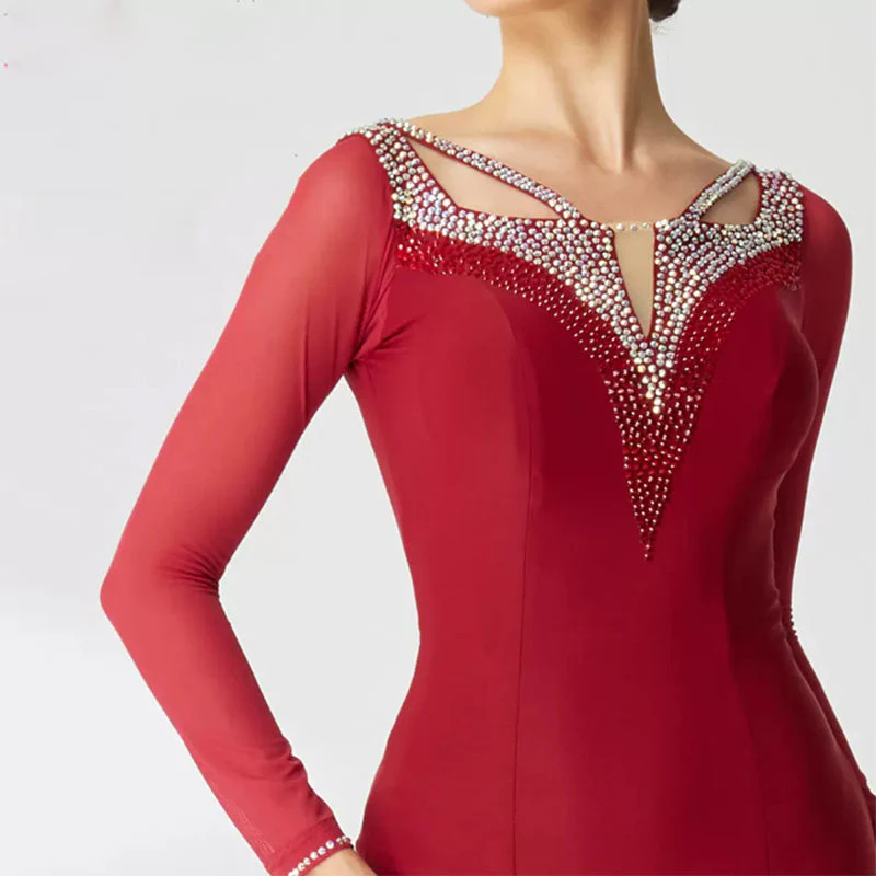YUN Customisable-Women's Long sleeve DiamonDance Costume Dress For Ballroom Dancing standard/Smooth Dress - Image 3