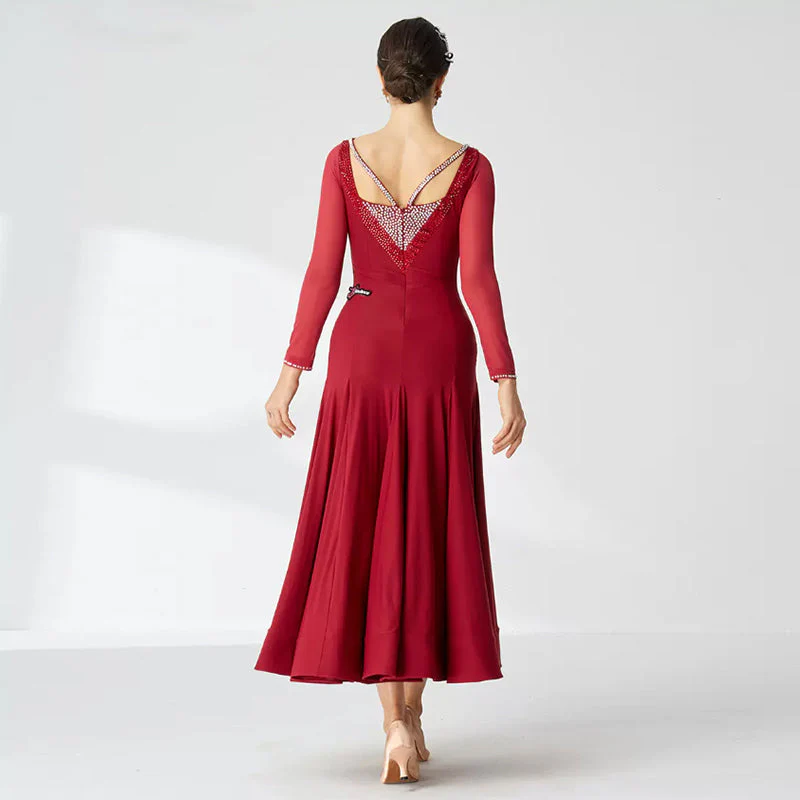 YUN Customisable-Women's Long sleeve DiamonDance Costume Dress For Ballroom Dancing standard/Smooth Dress - Image 4