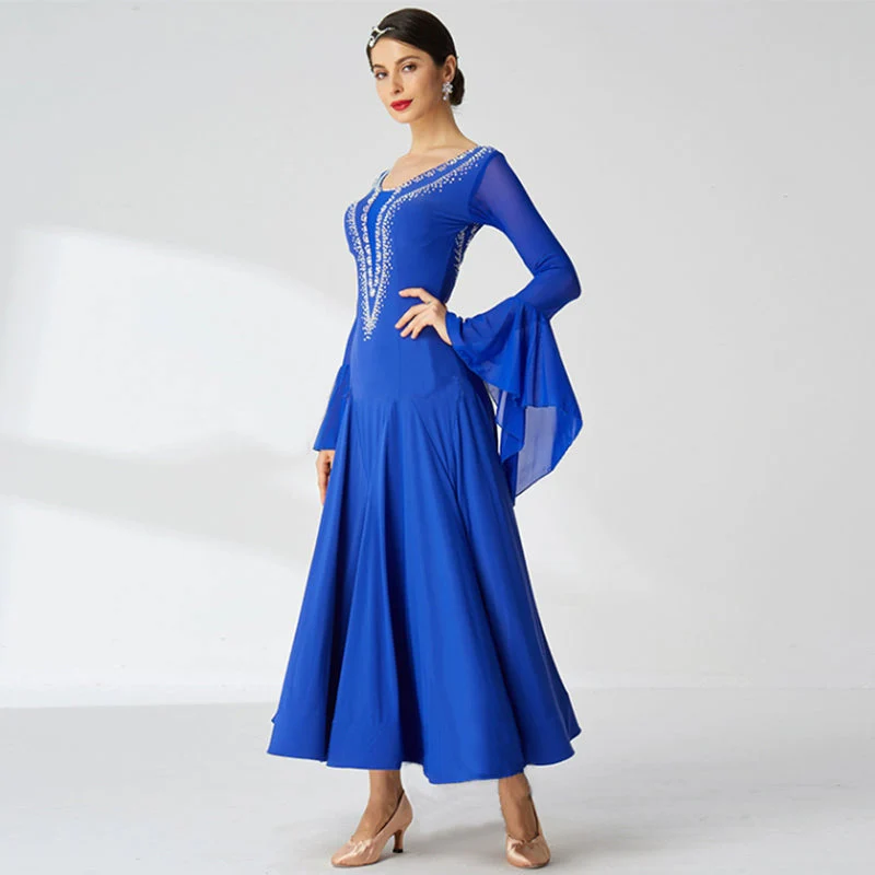 YUN Customisable-Women's Long sleeve DiamonDance Costume Dress For Ballroom Dancing standard/Smooth Dress - Image 3