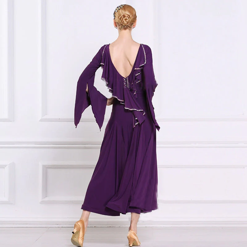 YUN Customisable-Women's Long sleeve DiamonWaltModern Ballroom Dance Dress - Image 3