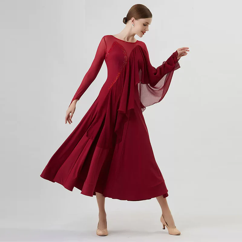 YUN Customisable-Women's Long Sleeve Dress For Ballroom Dancing standard/Smooth Dress - Image 3