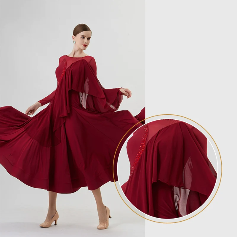 YUN Customisable-Women's Long Sleeve Dress For Ballroom Dancing standard/Smooth Dress - Image 5