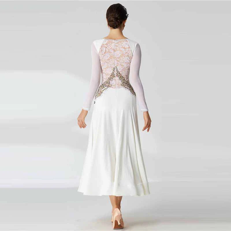 YUN Customisable-Women's Long Sleeve Lace DiamonDress For Ballroom Dancing Smooth Dress - Image 3