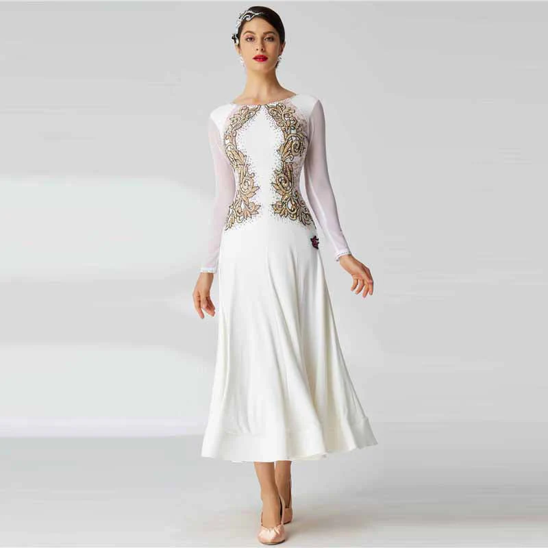 YUN Customisable-Women's Long Sleeve Lace DiamonDress For Ballroom Dancing Smooth Dress - Image 4