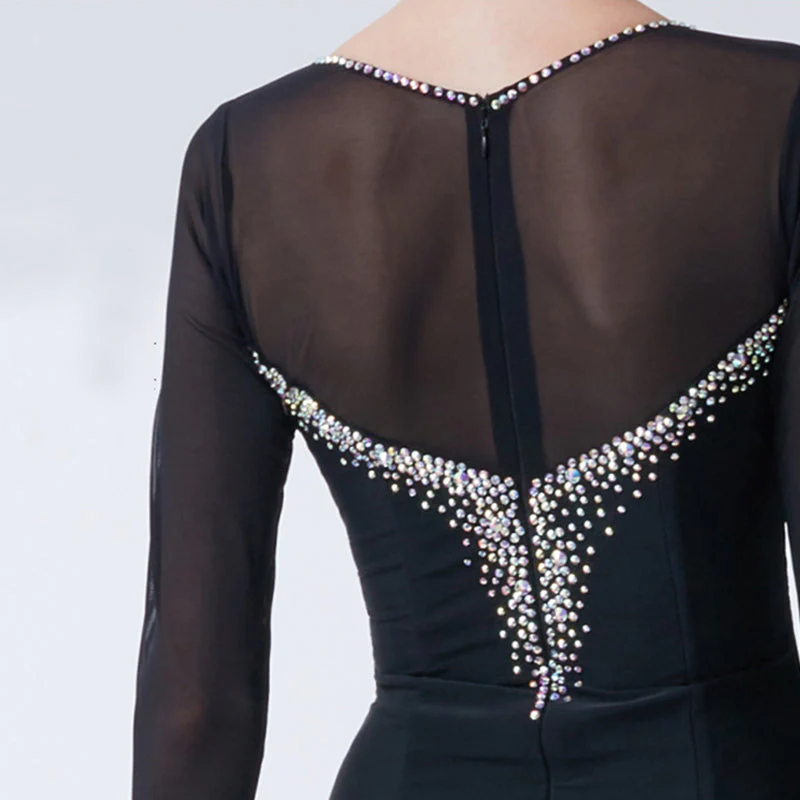 YUN Customisable-Women's Long Sleeve Mesh DiamonDress For Ballroom Dancing standard/Smooth Dress - Image 10