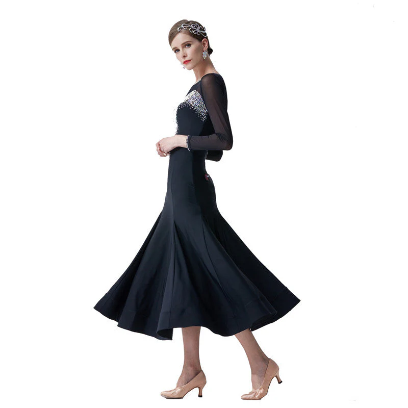 YUN Customisable-Women's Long Sleeve Mesh DiamonDress For Ballroom Dancing standard/Smooth Dress - Image 4