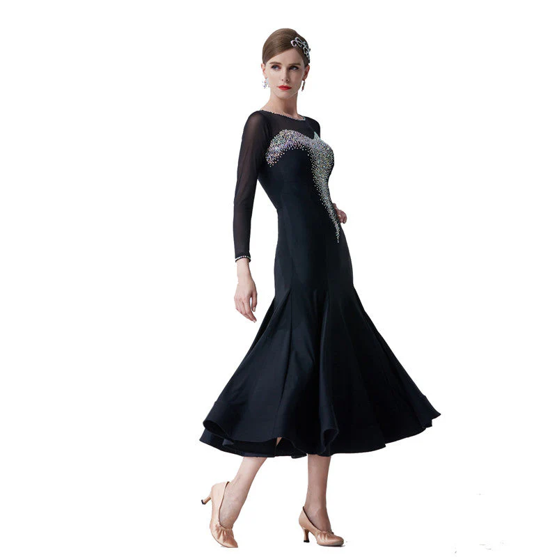 YUN Customisable-Women's Long Sleeve Mesh DiamonDress For Ballroom Dancing standard/Smooth Dress - Image 5