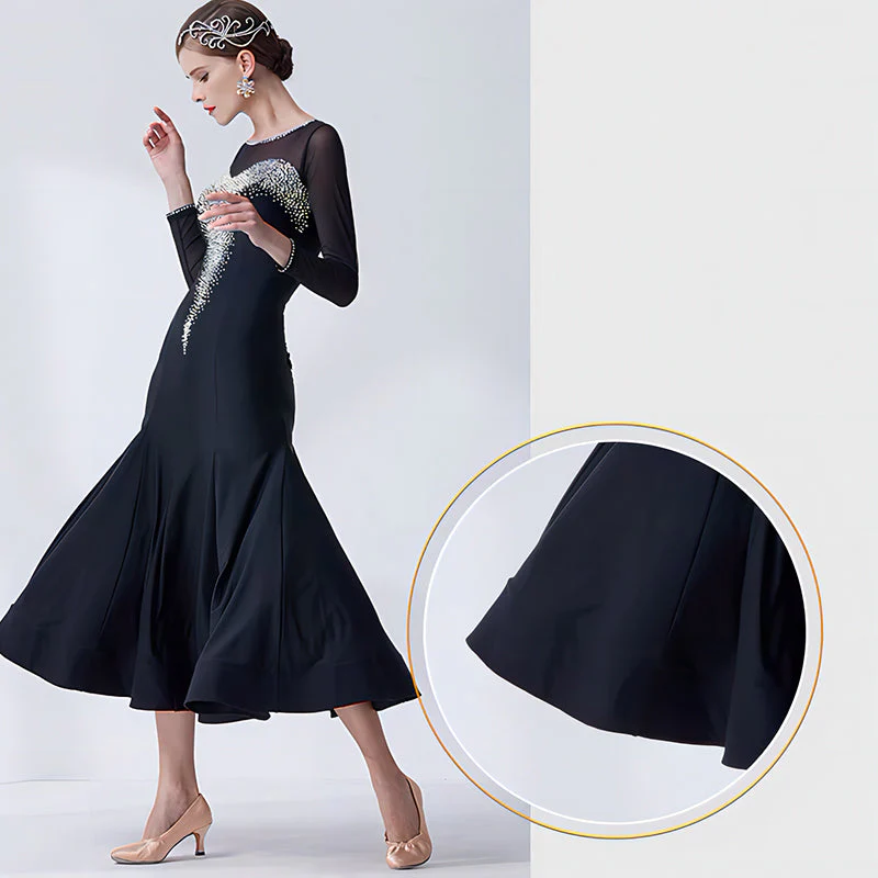 YUN Customisable-Women's Long Sleeve Mesh DiamonDress For Ballroom Dancing standard/Smooth Dress - Image 7