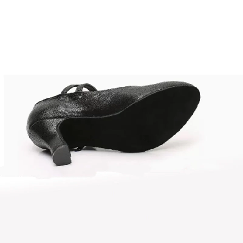 YW Women's Black Real Leather Customized Heels Ballroom Dance Shoes Modern Dance Shoes - Image 3