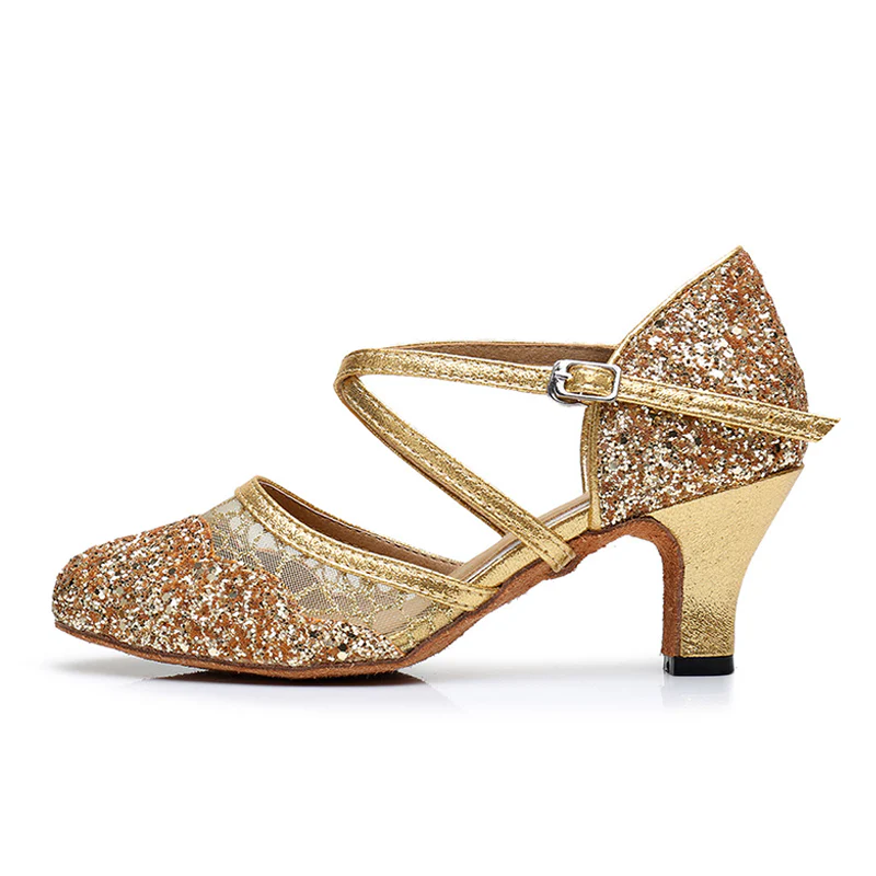 YW Women's Sparkling Glitter Customized Heels Ballroom Dance Shoes Modern Shoes - Image 5