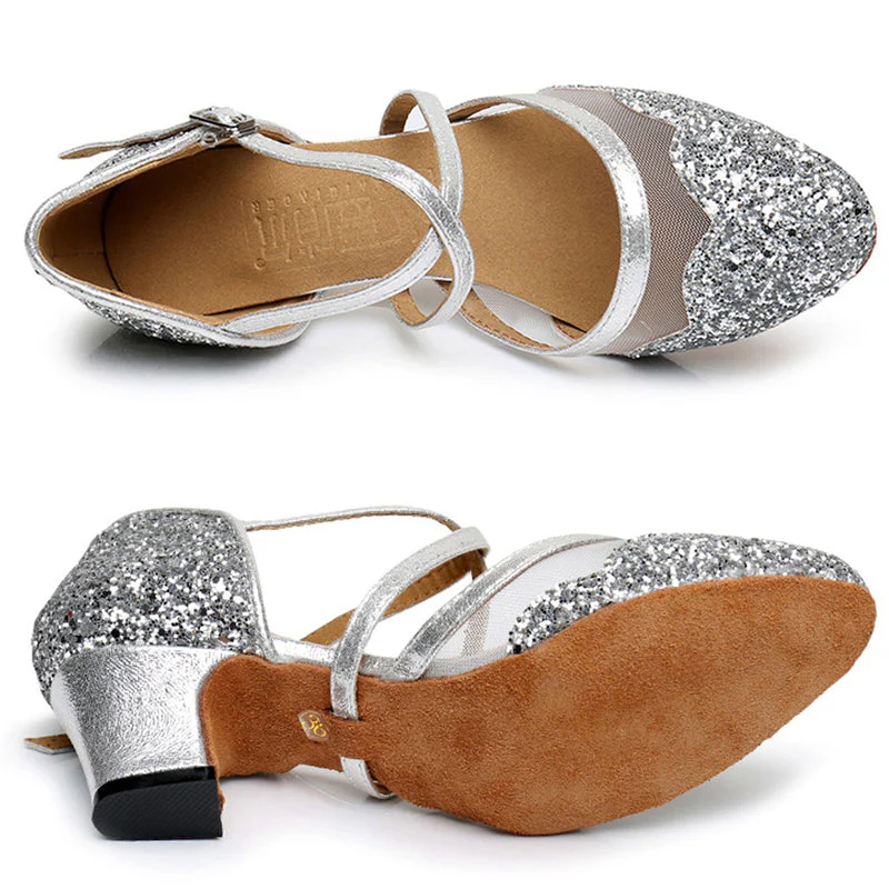 YW Women's Sparkling Glitter Customized Heels Ballroom Dance Shoes Modern Shoes - Image 7